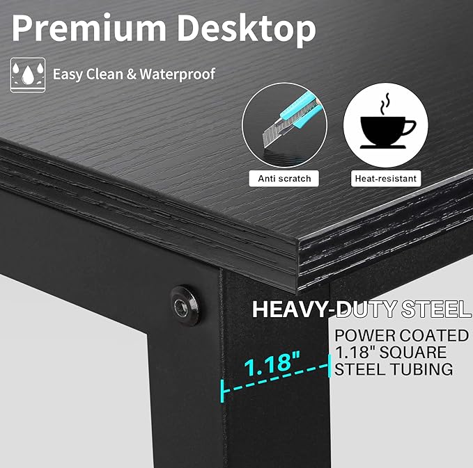 Aquzee Computer Desk with Hutch and Shelves, 47-Inch Wide Office Desk with 3-Tier Storage Shelves for Space-Saving, Modern Standing Desk for Study and Writing Work, Easy to Assemble, Black - LeafyLoom
