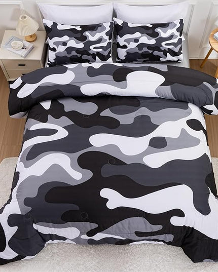 Meeting Story Camouflage Bedding Set, Colorful Pattern Style Comforter Set, 3 PCS One Comforter Two Pillowcases in One Bag, All Season Bedspread for Teens Adults (Grey,Twin - LeafyLoom