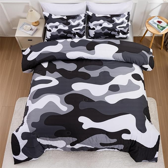 Meeting Story Camouflage Bedding Set, Colorful Pattern Style Comforter Set, 3 PCS One Comforter Two Pillowcases in One Bag, All Season Bedspread for Teens Adults (Grey,Twin - LeafyLoom