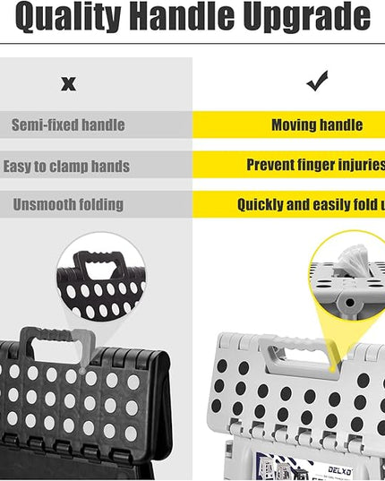 Delxo Folding Step Stool 17.5 Inch,Heavy Duty Step Stools for Adults,Non Slip Folding Stool with Handle,Premium Portable Foldable Step Stool for Kitchen Bathroom Bedroom Up to 400LBS,(Grey,1PC) - LeafyLoom