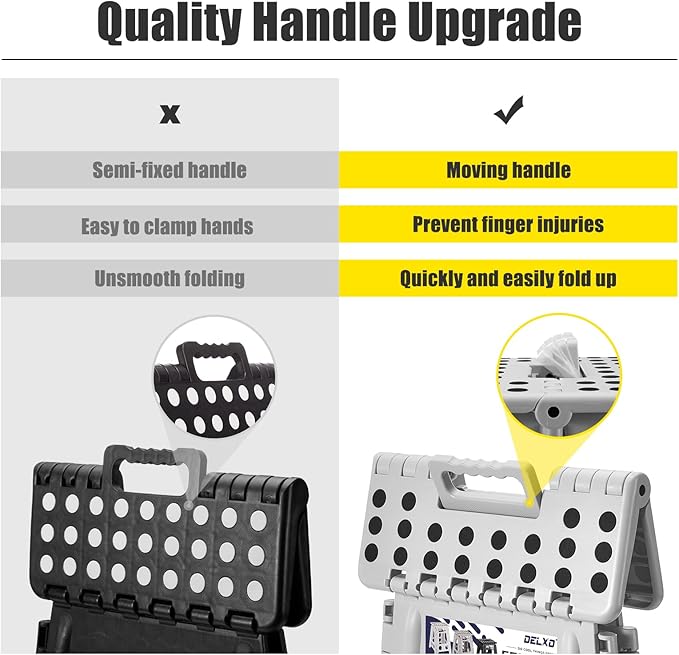 Delxo Folding Step Stool 17.5 Inch,Heavy Duty Step Stools for Adults,Non Slip Folding Stool with Handle,Premium Portable Foldable Step Stool for Kitchen Bathroom Bedroom Up to 400LBS,(Grey,1PC) - LeafyLoom