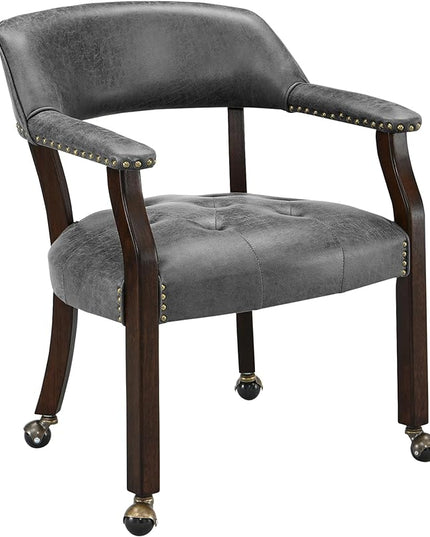 Large Dining Chairs with Casters and Arms, Rolling Dining Chairs with Wheels, Accent Game Chairs, Boss Caption's Chairs, 26"D x 25.2"W x 31.5"H, Espresso Legs & Dark Grey Fabric SY-318-GY - LeafyLoom