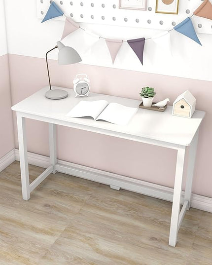 Max & Lily Solid Wood Desk, 47 Inches, White - LeafyLoom