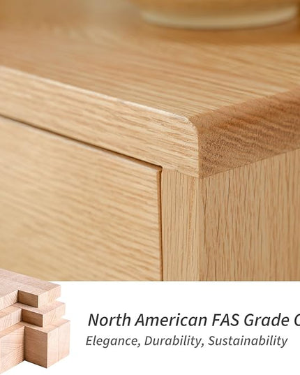Night Stand, Mid Century Modern Nightstand w/2 Drawers, Boho Nightstand, Small Nightstand, Oak Bedroom Nightstand, Solid Wood Bedside Table, 17.72 W x 15.75 D x 19.69 H Inches(Natural) - LeafyLoom