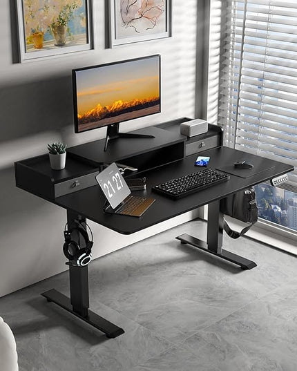 48×30 Inch Electric Standing Desk with 2 Drawers, Adjustable Height Widened Stand Up Desk with Storage Shelf, Sit to Stand Ergonomic Workstation for Home Office - LeafyLoom
