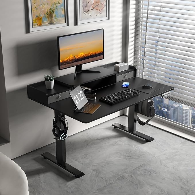 48×30 Inch Electric Standing Desk with 2 Drawers, Adjustable Height Widened Stand Up Desk with Storage Shelf, Sit to Stand Ergonomic Workstation for Home Office - LeafyLoom