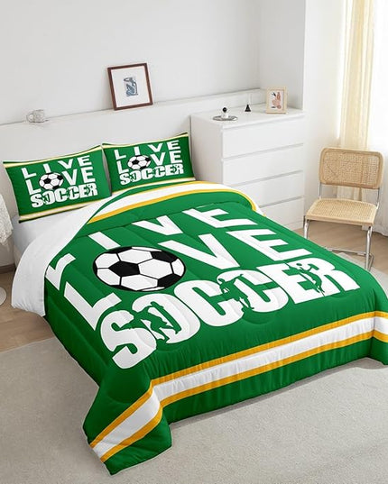 Feelyou Football Bedding Set Queen Size Rugby Sports Comforter Set for Kids Boys Girls Decor Soccer Ball Game Comforter Gift for Football Lover Duvet Set Bedroom Quilt Set - LeafyLoom