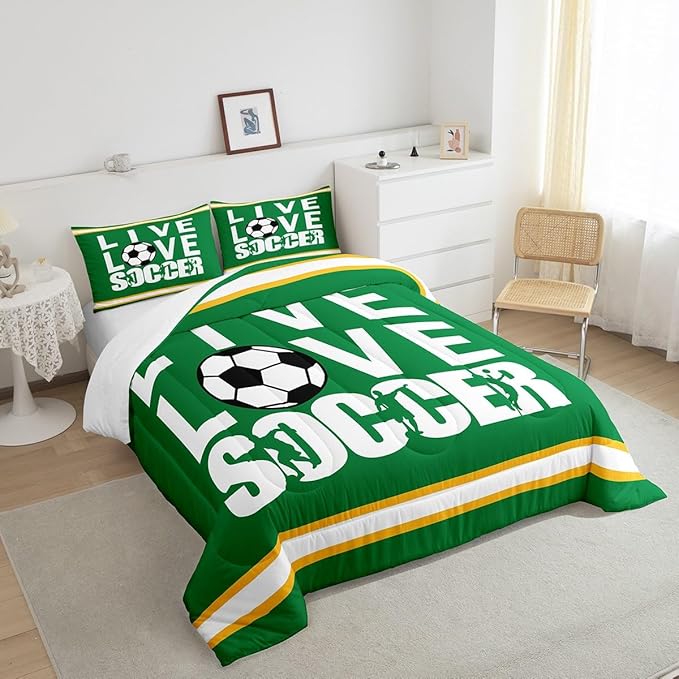 Feelyou Football Bedding Set Queen Size Rugby Sports Comforter Set for Kids Boys Girls Decor Soccer Ball Game Comforter Gift for Football Lover Duvet Set Bedroom Quilt Set - LeafyLoom