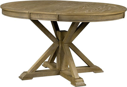 NicBex Dining Table Contemporary Kitchen Table Farmhouse Rustic Retro Functional Extendable Dining Table with a 12" Leaf for Dining Room and Living Room Round Dining Table, Natural Wood Wash - LeafyLoom