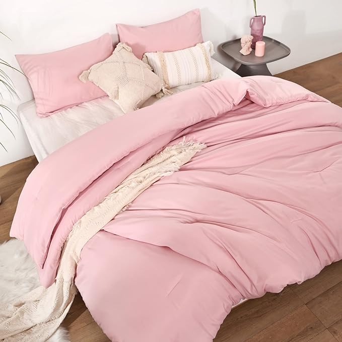 ROSGONIA Twin Comforter Set for College Girls Boys Pink, 1 Boho Comforter & 1 Pillowcase, Lightweight Kids Comforter Set All Season Dorm Bedding - LeafyLoom