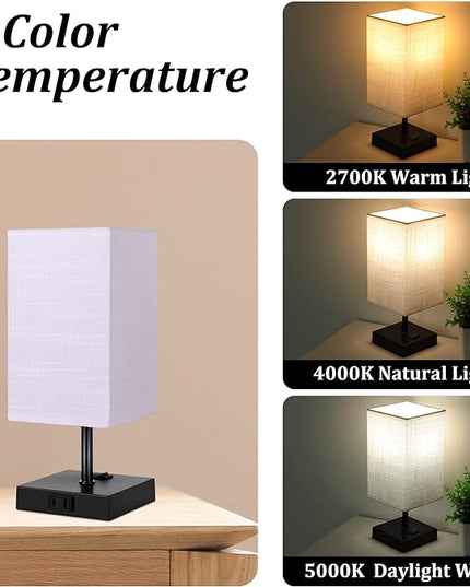 Dott Arts Table Lamp for Bedroom Set of 2,Minimalist Bedside Lamps with AC Outlets，Night Light 2700K 4000k 5000K Small Nightstand Lamps for Living Room Kids Room Office(Bulbs Included) - LeafyLoom
