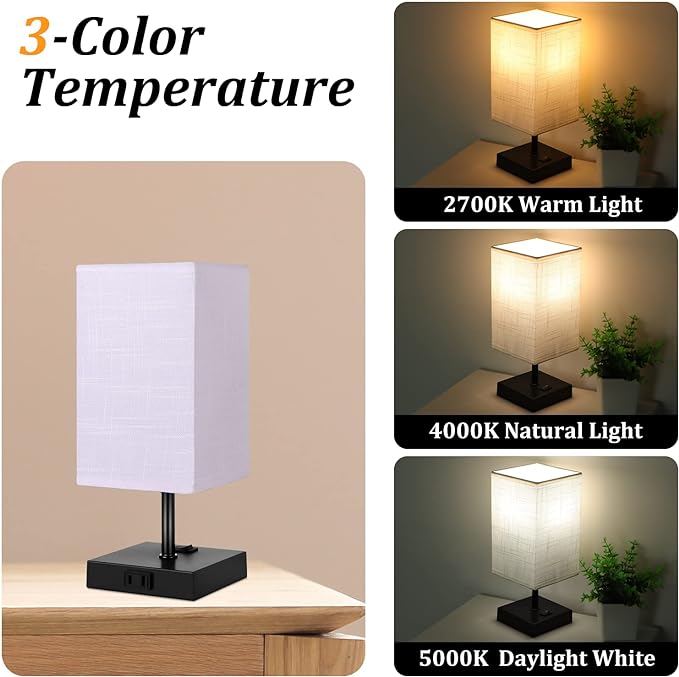 Dott Arts Table Lamp for Bedroom Set of 2,Minimalist Bedside Lamps with AC Outlets，Night Light 2700K 4000k 5000K Small Nightstand Lamps for Living Room Kids Room Office(Bulbs Included) - LeafyLoom