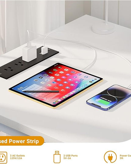 47 Inch Computer Desks with Power Outlets and USB Charging Ports, Modern Office Desk for Small Spaces, Sturdy Laptop PC Gaming Writing Table for Students, Pure White - LeafyLoom