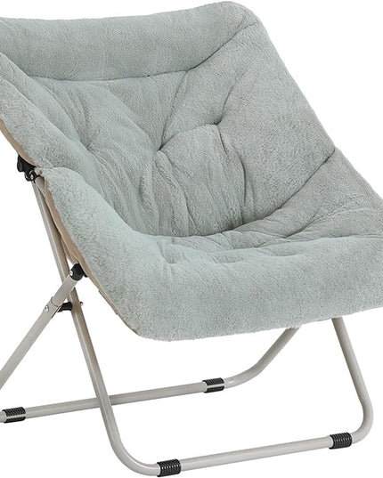 Tiita Comfy Saucer Chair, Soft Faux Fur Oversized Folding Accent Chair, Lounge Lazy Chair for Kids Teens Adults, Metal Frame Moon Chair for Bedroom, Living Room, Dorm Rooms - LeafyLoom