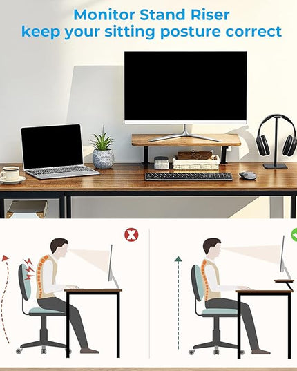 GreenForest Computer Home Office Desk with Monitor Stand and Reversible Storage Shelves,55 inch Modern Simple Writing Study PC Work Table,Walnut - LeafyLoom