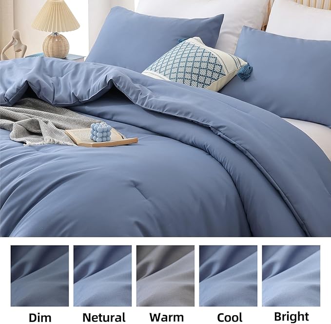 ROSGONIA King Size Comforter Set Slate Blue, 3pcs(1 Boho Comforter & 2 Pillowcases) Soft Lightweight Bedding Blanket All Season Bedspreads Quilt - LeafyLoom