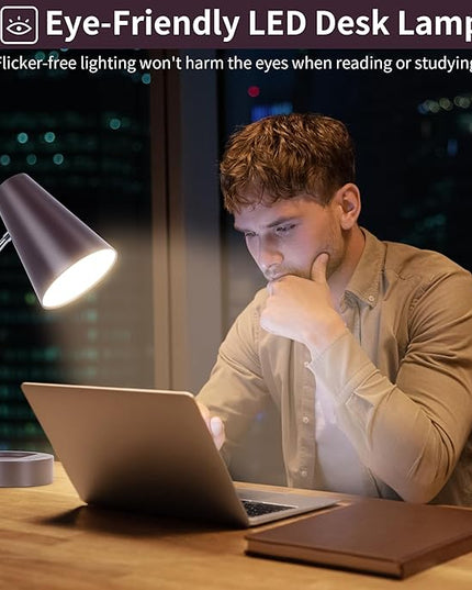 RUNTOP Metal Desk Lamp, Desk Lamps for Home Office College Dorm Room Eye-Caring Reading, Gooseneck Desk Lamp with USB Port, 5 Brightness Levels, 5 Color Temperature, Flexible Study Desk Light,Brown - LeafyLoom