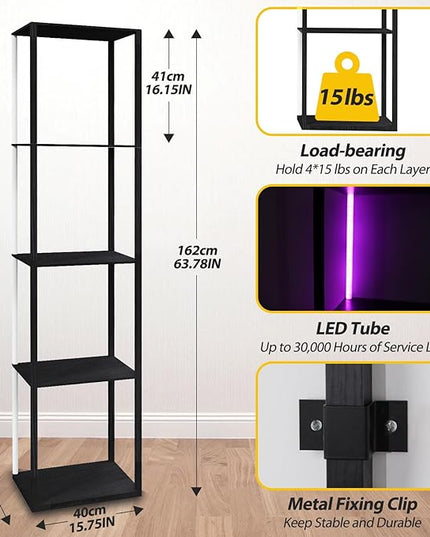 Corner Floor Shelf Light Dispaly: 5 Tiers Tall Corner Shelf Display Case Cabinet - Dimmable LED Corner Shelf with Light,Display Shelf Corner Shelves with Light - LeafyLoom