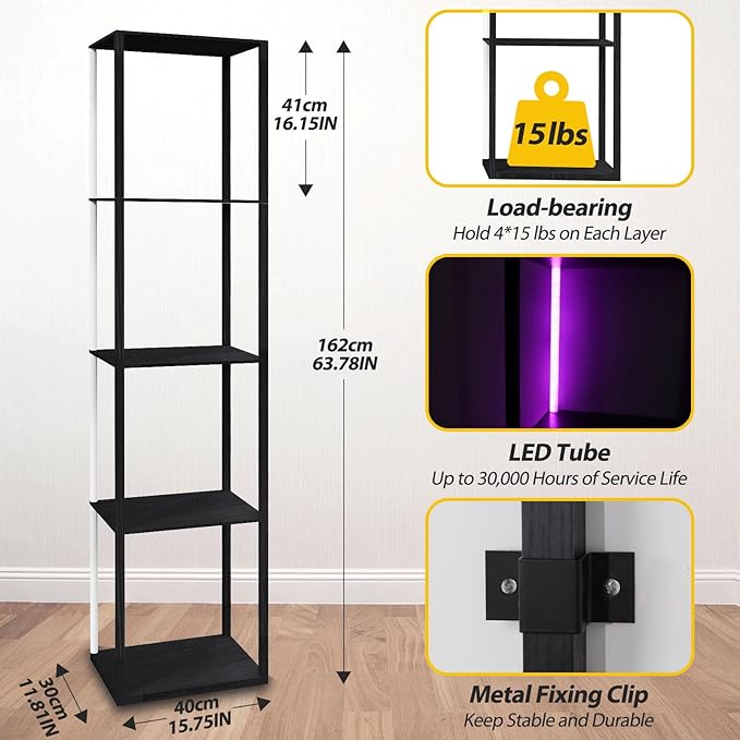 Corner Floor Shelf Light Dispaly: 5 Tiers Tall Corner Shelf Display Case Cabinet - Dimmable LED Corner Shelf with Light,Display Shelf Corner Shelves with Light - LeafyLoom