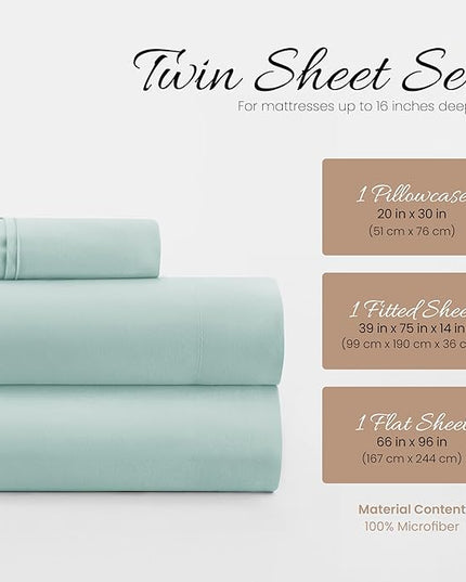 Linen Market Bed Sheets for Twin Size Bed (Aqua) - Sleep Better Than Ever with These Soft and Cooling Twin Sheets - Deep Pocket Fits 16" Thick Beds - 3 Piece Twin Sheet Set - LeafyLoom