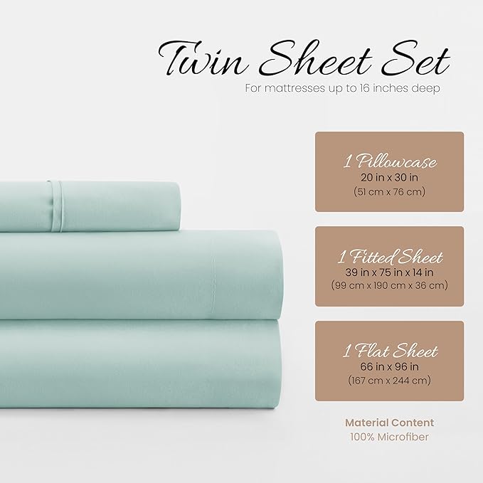 Linen Market Bed Sheets for Twin Size Bed (Aqua) - Sleep Better Than Ever with These Soft and Cooling Twin Sheets - Deep Pocket Fits 16" Thick Beds - 3 Piece Twin Sheet Set - LeafyLoom