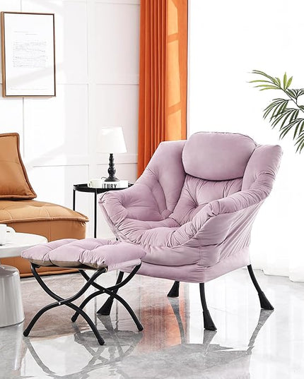 Lazy Chair with Ottoman, Modern Chair with Folding Footrest, Lounge Accent Chair, Comfortable Reading Chair (Light Purple) - LeafyLoom