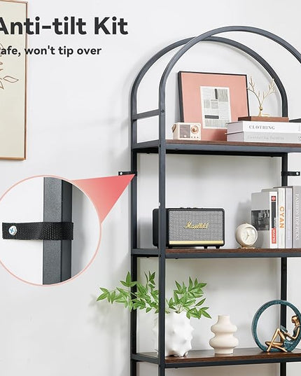 BRIAN & DANY Bookshelf, 4 Tier Tall Black Bookcase Metal Book Shelf, Larger Compartments Arched Display Shelves Open Storage Rack Shelving for Home Office, Bedroom, Living Room, Study, Antique - LeafyLoom