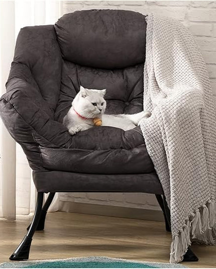 HollyHOME Modern Fabric Large Lazy Chair, Accent Oversized Comfy Reading Chair, Thick Padded Cozy Lounge Chair with Armrest, Steel Frame Leisure Sofa Chair for Living Room, Bedroom, Dorm, Coffee Grey - LeafyLoom