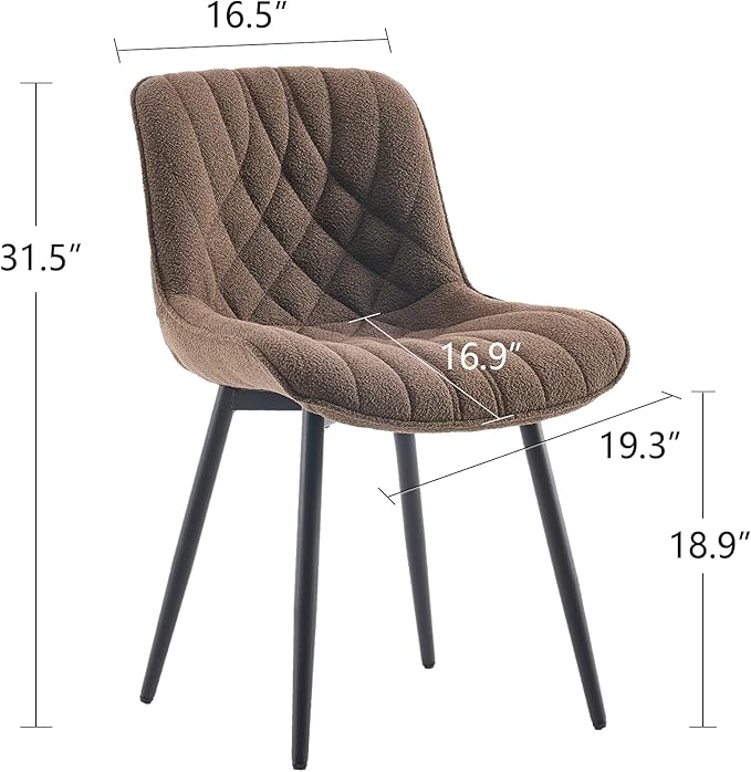 Dining Chair Set of 2 Soft Padded Seats & Adjustable Metal Legs, Modern Velvet Dining Room Chairs, Kitchen Chairs with Wide Curved Back for Living Room Bedroom Kitchen, Coffee - LeafyLoom