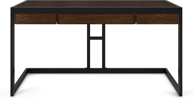 SIMPLIHOME Erina SOLID WOOD and Metal Modern Industrial 60 inch Wide Home Office Desk, Writing Table, Workstation, Study Table Furniture in Farmhouse Brown with 2 Drawers - LeafyLoom