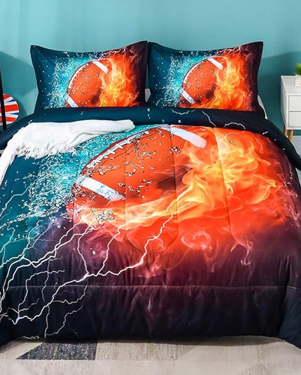 Andency Football Comforter Set Twin(66x90 Inch), 2 Pieces(1 Football Comforter, 1 Pillowcase) Sport Microfiber Comforter Set Bedding Set for Kids Boys Teens - LeafyLoom