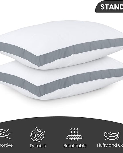 Utopia Bedding Bed Pillows for Sleeping Standard Size (Grey), Set of 2, Cooling Hotel Quality, Gusseted Pillow for Back, Stomach or Side Sleepers - LeafyLoom