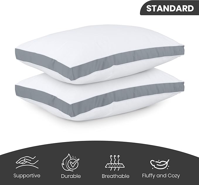 Utopia Bedding Bed Pillows for Sleeping Standard Size (Grey), Set of 2, Cooling Hotel Quality, Gusseted Pillow for Back, Stomach or Side Sleepers - LeafyLoom