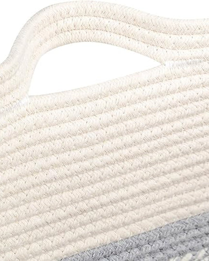 Rectangle Woven Baskets for Storage, Cotton Basket Large Blanket Basket, Laundry Nursery Rope Basket Living Room, Toy Storage Tall Laundry For Organizing, Large Baskets Clothes Collapsible - LeafyLoom