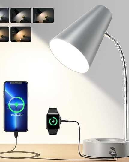RUNTOP Desk lamp, Eye-Caring Table Lamps, 360°Rotation Gooseneck Lamp Reading Light Portable Reading Book Light, Desk Light, Study Desk Lamps for Bedroom and Office Home Lighting (Gray) - LeafyLoom