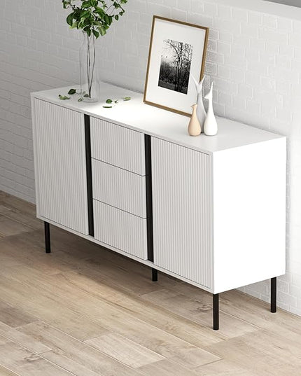 Wide Sideboard Buffet Cabinet Wood Farmhouse Storage Credenza, Coffee Bar Console Table for Kitchen, Dining, Living Room, Hallway, 55.1 x 15.6 x 31.5 in, White - LeafyLoom