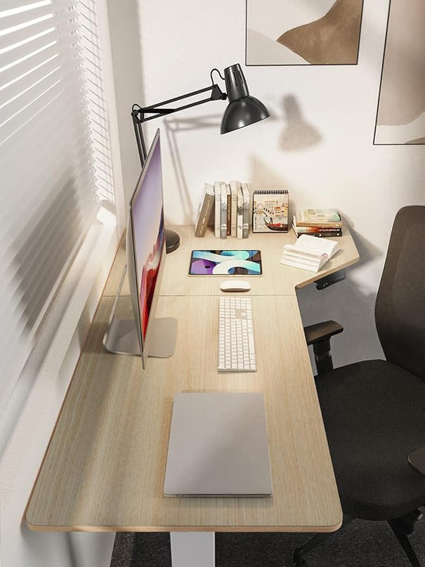 Electric Standing Desk, Height Adjustable Sit Stand up Desk, L-Shaped Memory Home Office Desk with Hook, 55 x 34 inch - LeafyLoom