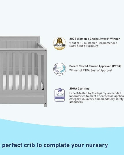 Graco Hadley 5-in-1 Convertible Crib with Drawer (Pebble Gray) – GREENGUARD Gold Certified, Crib with Drawer Combo, Full-Size Nursery Storage Drawer, Converts to Toddler Bed, Daybed - LeafyLoom