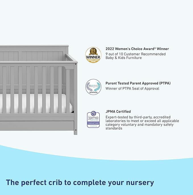 Graco Hadley 5-in-1 Convertible Crib with Drawer (Pebble Gray) – GREENGUARD Gold Certified, Crib with Drawer Combo, Full-Size Nursery Storage Drawer, Converts to Toddler Bed, Daybed - LeafyLoom