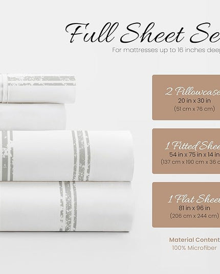 Linen Market 4 Piece Full Bedding Sheet Set (Light Gray Lines) - Sleep Better Than Ever with These Ultra-Soft & Cooling Bed Sheets for Your Full Size Bed - Deep Pocket Fits 16" Mattress - LeafyLoom