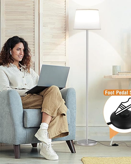 【Upgraded】Floor Lamps for Living Room, Modern Floor Lamp with Remote Control, Dimmable Colors Temperature Standing Lamp Foot Switch, 9W Bulb Tall Lamps for Bedroom Office Kid Room - Silver - LeafyLoom