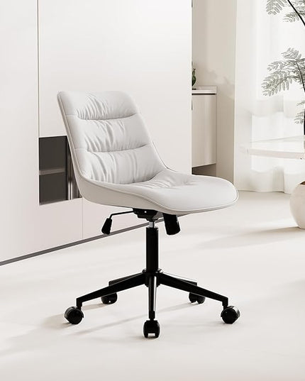 Kidol & Shellder Armless Office Chair Desk Chair Comfy Makeup Vanity Chair with Back Ergonomic Swivel Chair Home Office Desk Chairs with Wheels Rolling Computer Chair Bedroom Accent Chair(White) - LeafyLoom
