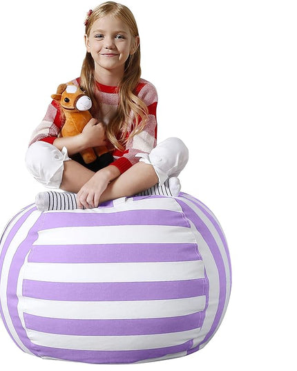 Aubliss Stuffed Animal Bean Bag Storage Chair (Purple/White Striped, Medium (32'')) - LeafyLoom