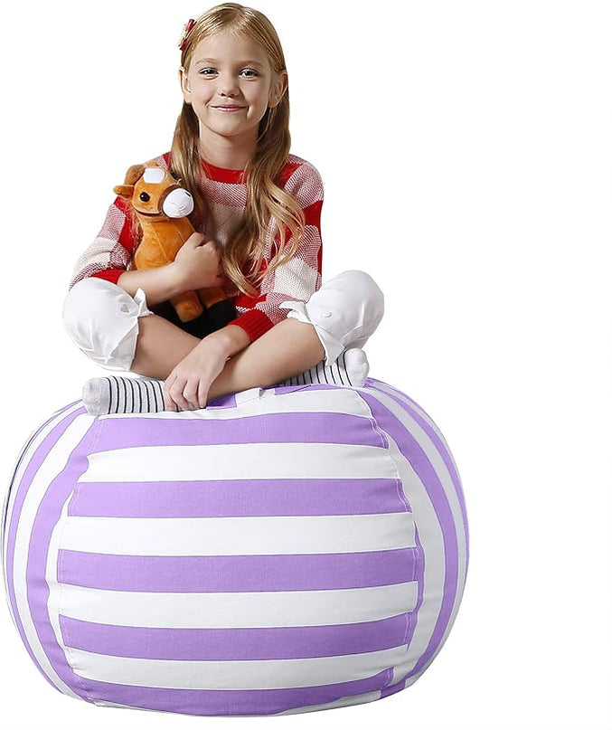 Aubliss Stuffed Animal Bean Bag Storage Chair (Purple/White Striped, Medium (32'')) - LeafyLoom