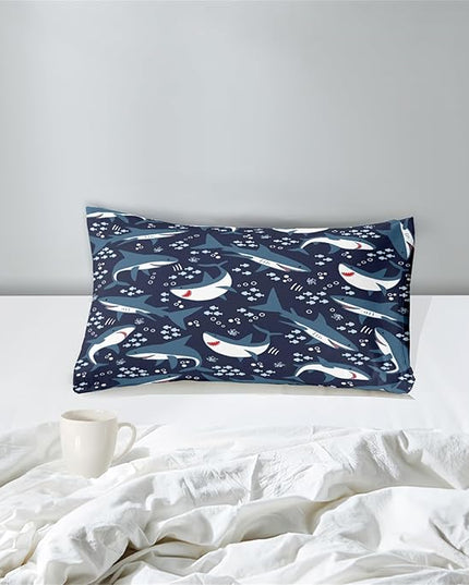 Shark Twin Comforter Set for Boys - 2Pcs Boys Sharks Bedding Set Twin Size Shark Print Comforter Set for Kids Boys Sea Animals Pattern Bedding Set for Bedroom, 1 Comforter with 1 Pillowcases - LeafyLoom