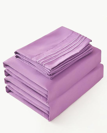Bed Sheet Set - Brushed Microfiber Bedding - Bedding Sheets & Pillowcases - Deep Pockets - Easy Fit - Breathable & Soft Hotel Sheets - 4 Piece Full Purple - LeafyLoom
