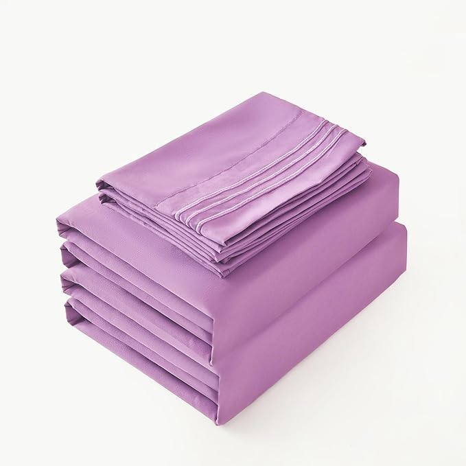 Bed Sheet Set - Brushed Microfiber Bedding - Bedding Sheets & Pillowcases - Deep Pockets - Easy Fit - Breathable & Soft Hotel Sheets - 4 Piece Full Purple - LeafyLoom