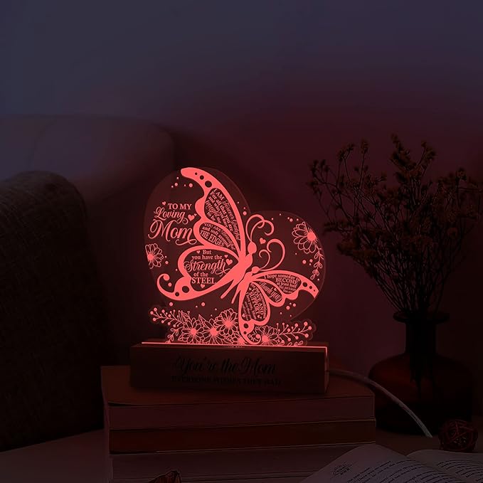 Gifts for Mom from Daughter Son | Mom Birthday Gifts | Acrylic Night Lamps for Mother | Things to Get Your Mom on Valentines Day, Thanksgiving, Christmas, Mothers Day | Butterfly Shaped - LeafyLoom