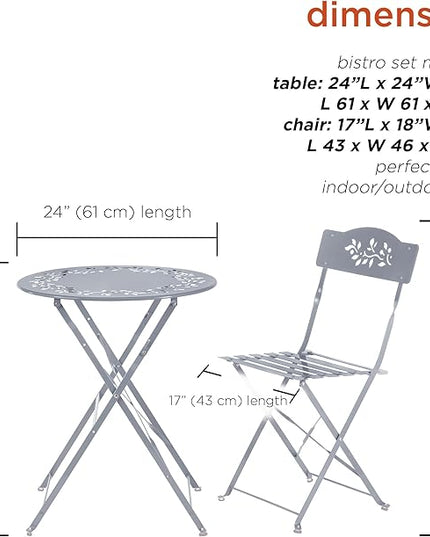 Alpine Corporation Folding Table and Chairs Patio Seating, Gray - LeafyLoom