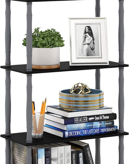 Furinno Turn-N-Tube 4-Tier Multipurpose Shelf Display Rack, Classic Tubes, Black/Grey - LeafyLoom